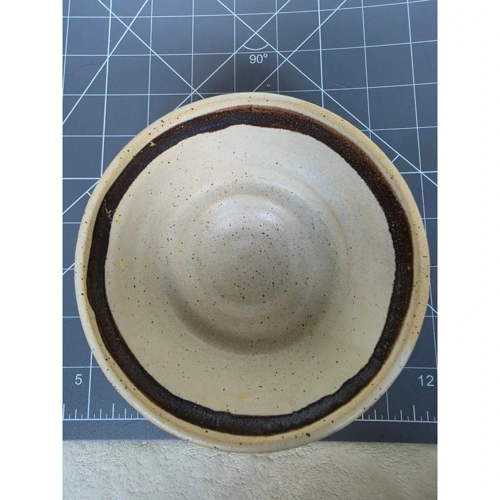 Handmade Studio Pottery Speckled Stoneware Bowl Brown Banded Rustic Farmhouse
